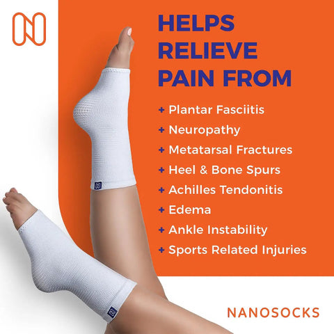 Toeless Compression Socks For Neuropathy Relief And Plantar Fasciitis, Unisex Medium White, showing foot support in use