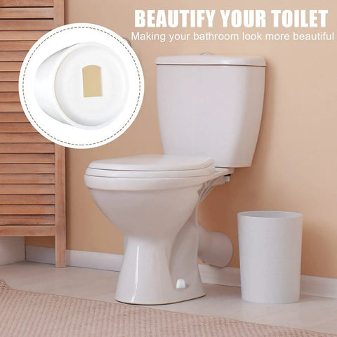 Bathroom with toilet and inset showing 32 Pack Universal Toilet Bolt Caps Plastic Round Push On Screw Covers With Extra Washers For Easy Installation