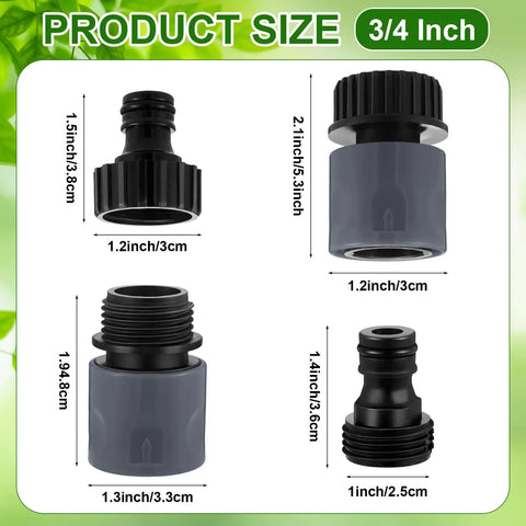72 Piece No Fuss Garden Hose Quick Connector Kit Three Quarter Inch Plastic Water Hose Connectors Fittings With Male And Female Adapters Faucet Adapters Hose End Adapters And 24 Rubber Gaskets In Grey And Green product size chart