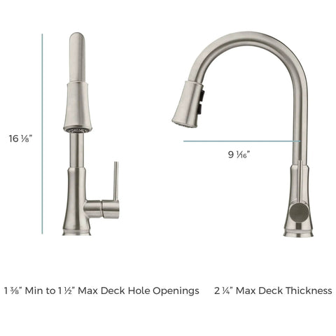 Dimensions of Pfirst Series Pull-Down Kitchen Faucet With Sprayer, Single Handle, High Arc Spout, Polished Chrome Finish, G529PF2C