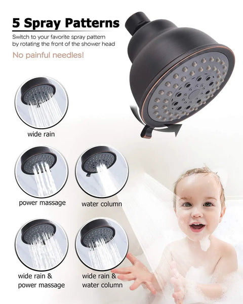 5 spray patterns of Dual Shower Head System With Shut Off Valve And Shower Arm Twin High Pressure Five Function Sprayers In Oil Rubbed Bronze
