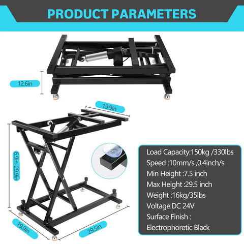 Electric Lift Coffee Dining Table With Remote Control, Heavy Duty 330 Lb Capacity, Rust Resistant Steel Build, parameters diagram