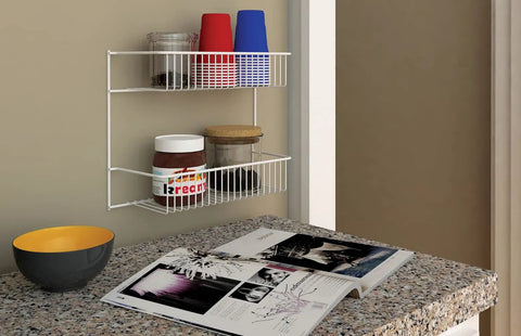 Slick Two Tier Wall Rack For Cabinet Doors And Walls, Heavy Duty Epoxy Coated Steel Storage Shelf In Crisp White, No Sweat Install Hardware Included, Total Game Changer For Tight Kitchen And Closet Spaces