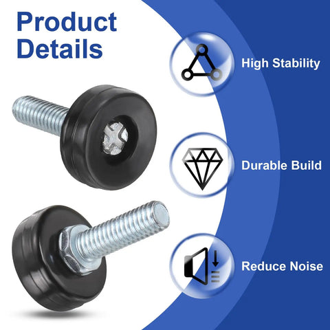 Sturdy Adjustable Furniture Levelers And Threaded Legs With Screw On Chair Glides 4 Piece Black Kit with detailed screw design.