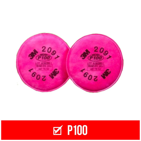 Two-pack of Pink P100 Particulate Filters 2091 07000 for Non Oil Based Particulates, NIOSH Approved, shown front view