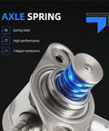 Close-up view of an axle spring made from high-performance spring steel with blue highlighting, showing fatigue resistance.