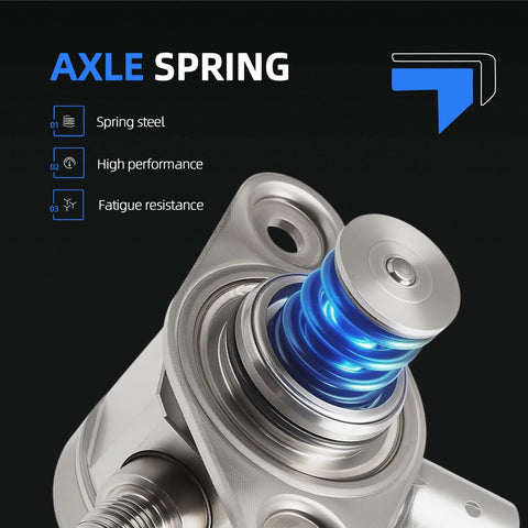 Close-up view of an axle spring made from high-performance spring steel with blue highlighting, showing fatigue resistance.