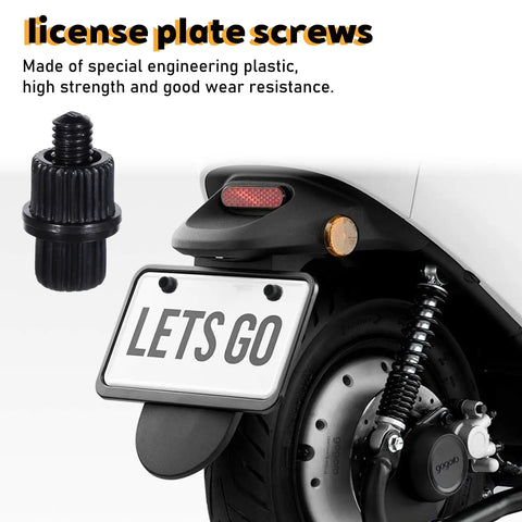 16 Piece Nylon License Plate Hardware Kit Black Screws Bolts Nuts And Frame Fasteners For Motorcycles Cars Trucks And Bikes With Durable Plastic Plating Finish shown on motorcycle wheel