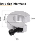 Detail view of a Four Pack SBR16 16mm Linear Rail Stop Collar in anodized aluminum with measurements and screw visible.