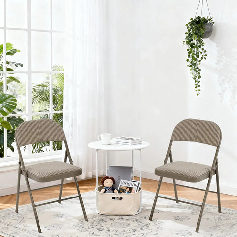 Two Pack Folding Chairs With Comfy Padded Cushions And Back Support Fabric Stackable Portable Dining Chairs For Indoor Outdoor Use Great For Home