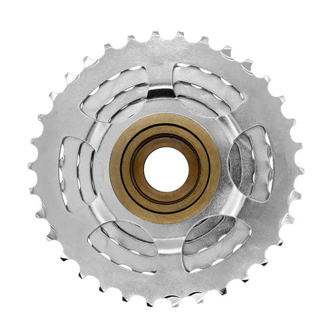 Top view of 8 Speed Freewheel For Bikes With 13 To 34 Teeth Chromoly Steel Nickel Plated Finish Tough As Nails Built To Last