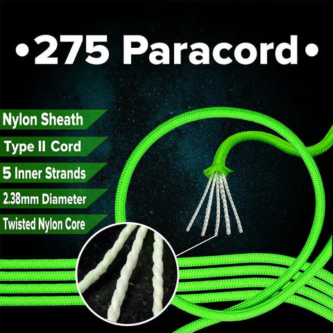 275 Lb Paracord 2.38 Mm Nylon Crafting Cord With 5 Strand Core Olive Drab 100 Ft features green sheath and 5 inner strands