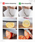 Comparison of knife sharpness using Japanese Whetstone Sharpener Set 400 1000 And 3000 8000 Grit Water Stones.