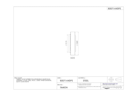 Built Tough 16150 Tapered Roller Bearing Inner Race Cone 1.5 Inch Bore 0.813 Cone Width Steel side view dimensions.
