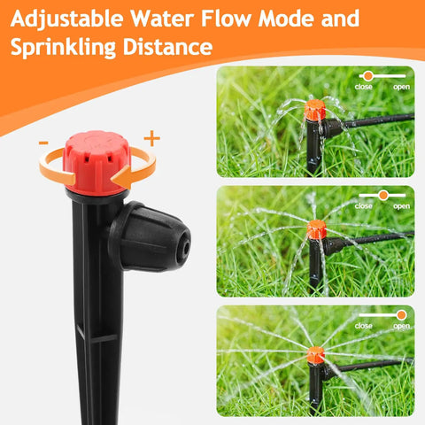 Adjustable Drip Irrigation Emitters Kit With Five Inch Stakes Fifty Pack For Quarter Inch And Four To Seven Millimeter Tubing
