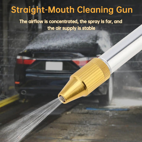 Rugged Pneumatic Cleaning Spray Gun With 6mm Nozzle And 750ml Aluminum Cup, spraying water on a car for auto detailing.