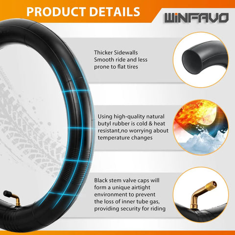 Rugged Heavy Duty 16x2.125 Inch E Bike Inner Tube With Bent Valve Stem For Replacement On 16x2.125 And 2.35 Tires On Electric Scooters And E Bikes Includes 2 Tubes Compatible With Jetson And Gotrax showing product details.