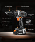 Brushless Power Drill Kit With 1/2 Inch All Metal Chuck, 530 In-Lb Torque, 2 Speed, showing labeled parts and features