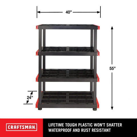Heavy Duty Four Tier Plastic Storage Shelves For Garage Organization Built Tough With Ample Space Easy Setup Indoors Or Out Handles Twenty Gallon Bins No Sweat Total Knockout Straight Up Winner For Neat Spaces Any Day