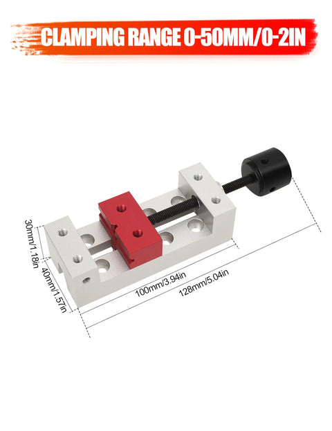 Heavy Duty Mini Flat Clamp 50Mm Aluminum Bench Vise Straight Up Precision Drill Press Fixing Tool with clamping range 0-50mm.