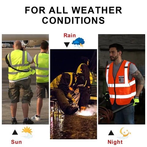 Top Shelf Custom Class 2 Safety Vest With Full Zipper And Deep Pockets High Visibility Reflective Workwear For Crews Volunteers Runners And Crossing Guards Fresh Pink Design shown in different weather conditions.