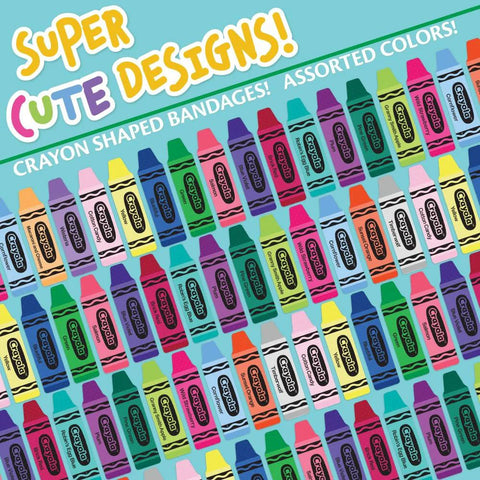 Crayola First Aid Kit, 30 pieces; colorful crayon-shaped bandages in assorted colors