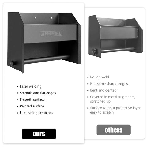 Comparative view of smooth Garage And Trailer Storage Cabinet With Built In Paper Towel Holder and rough, dented version