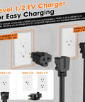 Portable Level 1 And 2 EV Charger With 16A 3.8 KW J1772 Plug 25ft Cord NEMA 6-20 110V-240V ETL FCC Certified outlets illustration