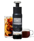 Rapid Brew Portable Coffee Maker For On The Go, Quick And Concentrated Coffee In Five Minutes Or Less, shown with coffee and iced coffee