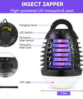 Rechargeable Mosquito Zapper For Indoor Outdoor Use, UV Light Bug Killer Attracts Mosquitoes Flies Gnats Moths No Odor Mess Free Non Toxic IPX6 Waterproof Insect Trap with hanging hoop and LED light