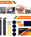 Instructional card for using glueless patches from On The Go Bike Repair Kit With Mini Pump And Glueless Patches For Road Mountain And Travel 16 In 1 Multitool Portable Set For Quick Fixes On Trails Or Commuting Fits In A Saddlebag Or Backpack.