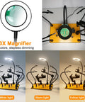 Magnetic Helping Hands Soldering Clamp With 3x Magnifying Lamp, demonstrating 3 light settings and 360-degree rotating arms