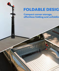 Floor Bike Repair Stand With Height Adjustable Arm And Tool Tray For Road And Mountain Bikes, folded in storage and truck bed