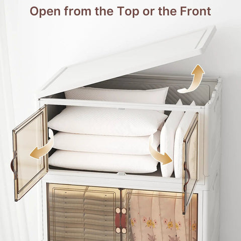 Ultra Large 720 Quart Stackable Storage Bins with Lids and Wheels Four Tier Closet Organizers with front and top opening