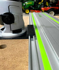 Plug And Play Guide Rail Adapter For Bosch Colt 1.25 HP Router mounted on aluminum track for precise straight cuts.