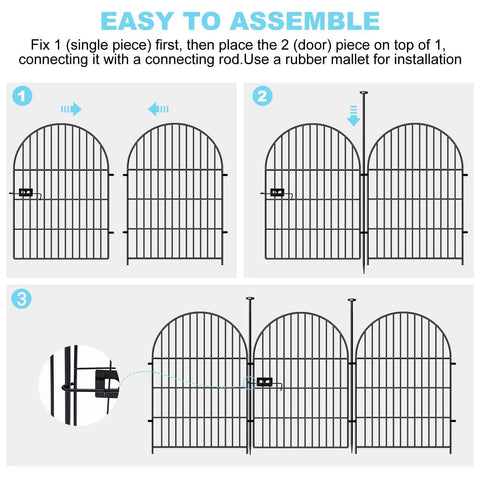 Assembly instructions for Tall Garden Fence With Gate 40 Inches High By 26 Feet Long 12 Panels Heavy Duty Metal No Dig Fence