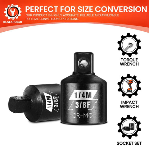 Two Piece Three Eighths Female To One Quarter Male Impact Socket Adapter Set In Chrome Moly Steel for heavy-duty use