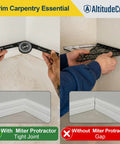 Boss Grade Miter Saw Protractor And Crown Molding Angle Finder, shown aligning for perfect corner cuts in carpentry.
