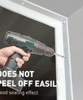 34Ft White Garage Door Seal Kit With Adhesive Backed Rubber Weather Stripping installation with drill shown