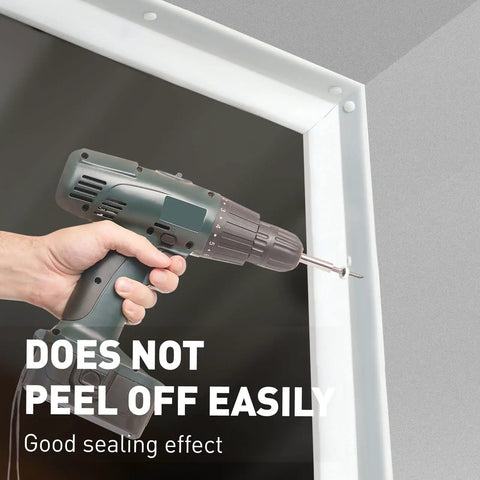 34Ft White Garage Door Seal Kit With Adhesive Backed Rubber Weather Stripping installation with drill shown