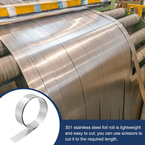High Elasticity Stainless Steel Narrow Foil Strip Roll 0.2mm X 20mm X 1m on a machine for DIY crafts and industrial use