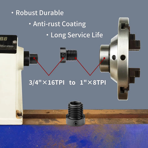 Lathe Headstock Spindle Adapter Converts Three Quarter Inch By Sixteen Tpi To One Inch By Eight Tpi With Blackened Rust Resistant Finish