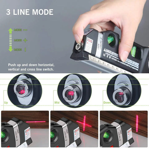 Laser Level And Multipurpose Tape Measure Kit For DIY Home Improvement 8 Feet Plus Range With Standard And Metric Rulers Pinpoint Accuracy Triple Positioning Bubble Line Laser Pro Grade For Framing Hanging Tiling