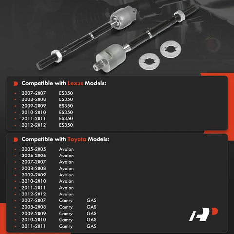 Front Inner Tie Rod End Replacement For Toyota Camry 2007 2011 Avalon 2005 2012 And Lexus ES350 2007 2012 Front Left And Right Install To Fix Uneven Tire Wear And Improve Steering Control. pair with mounting washers