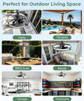20 Inch Outdoor Ceiling Fan With Integrated Led Lamp And Smart Remote Control Packs Hella Rugged IP65 Shield For Porch Or Gazebo in various outdoor settings.