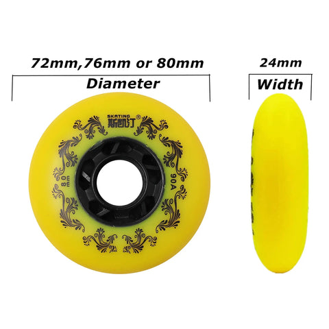 4 Pack Inline Skate Wheels Outdoor 72mm 76mm 80mm 90A Freestyle Durable Replacement Wheels for Roller Hockey Skates No Bearings or Spacers