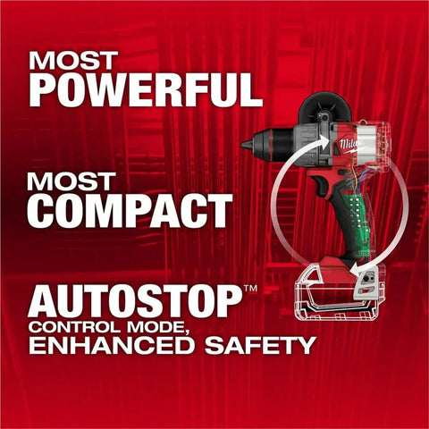 Knockout 1/2 Inch M18 Fuel Brushless Cordless Drill Driver Packing Serious Torque And Auto Stop Tech With A Hella Compact Frame Built Tough For Pro Tradesmen And Weekend DIY Warriors featured with powerful and compact labels.