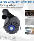 Grinder To Polisher Conversion Kit With Pro Grade M14 Handle showing nylon abrasive wire drum and applications.