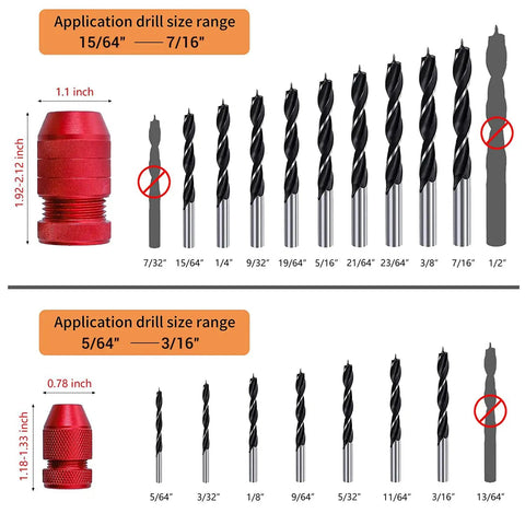 Adjustable Drill Depth Stop Collar Set For Drill Bits, Aluminum Ring Fits 5/64 to 3/16 Inch and 15/64 to 7/16 Inch.