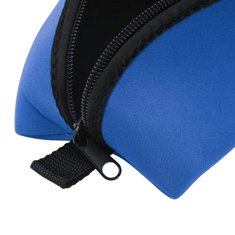 Close-up of zipper on blue Neoprene Dive Mask Storage Case Pouch For Goggles And Sunglasses, Shock Resistant Gear Bag